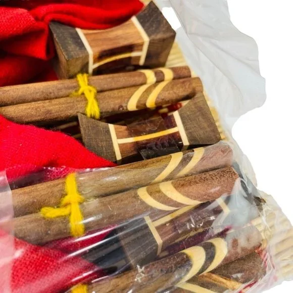 36 Piece Japanese Placemat u Inlayed Wood Chopsticks Napkins Costers Finger Bowl - Picture 5 of 5